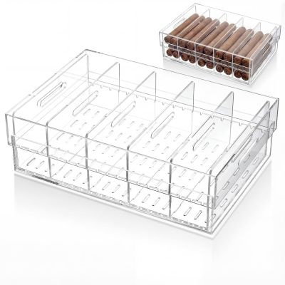 12.5 x 8.5 x 4 Inch Large Acrylic Cigar Humidor, Clear Desktop Acrylic Humidor Box with Dividers, Holds 50-70 Cigars, Display Storage Case for Home Office, Gift for Men and Father