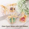 50 Pcs Transparent Treat Containers, 2.76 in Party Favor Containers Accompanied with Gift Ribbon, Petite Plastic Cuboid Containers view 4