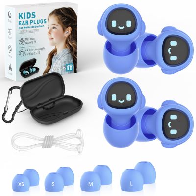 2 Pairs Kids Ear Plugs for 5-12 Yr, 27 dB Noise Reduction Extra Small Earplugs, Ear Plugs for Kids for Noise Sensitivity, Socializing, Sleep, Focus, 4 Sizes Ear Tips in XS-L (2X Purple+Cord)