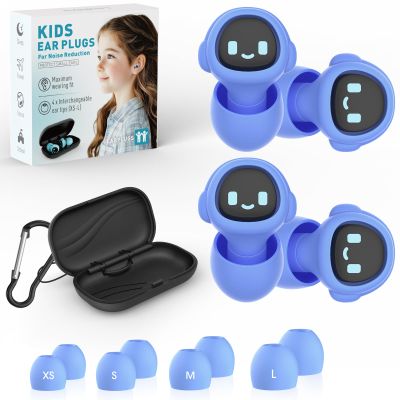 2 Pairs Kids Ear Plugs for 5-12 Yr, 27 dB Noise Reduction Extra Small Earplugs, Ear Plugs for Kids for Noise Sensitivity, Socializing, Sleep, Focus, 4 Sizes Ear Tips in XS-L (2X Purple)