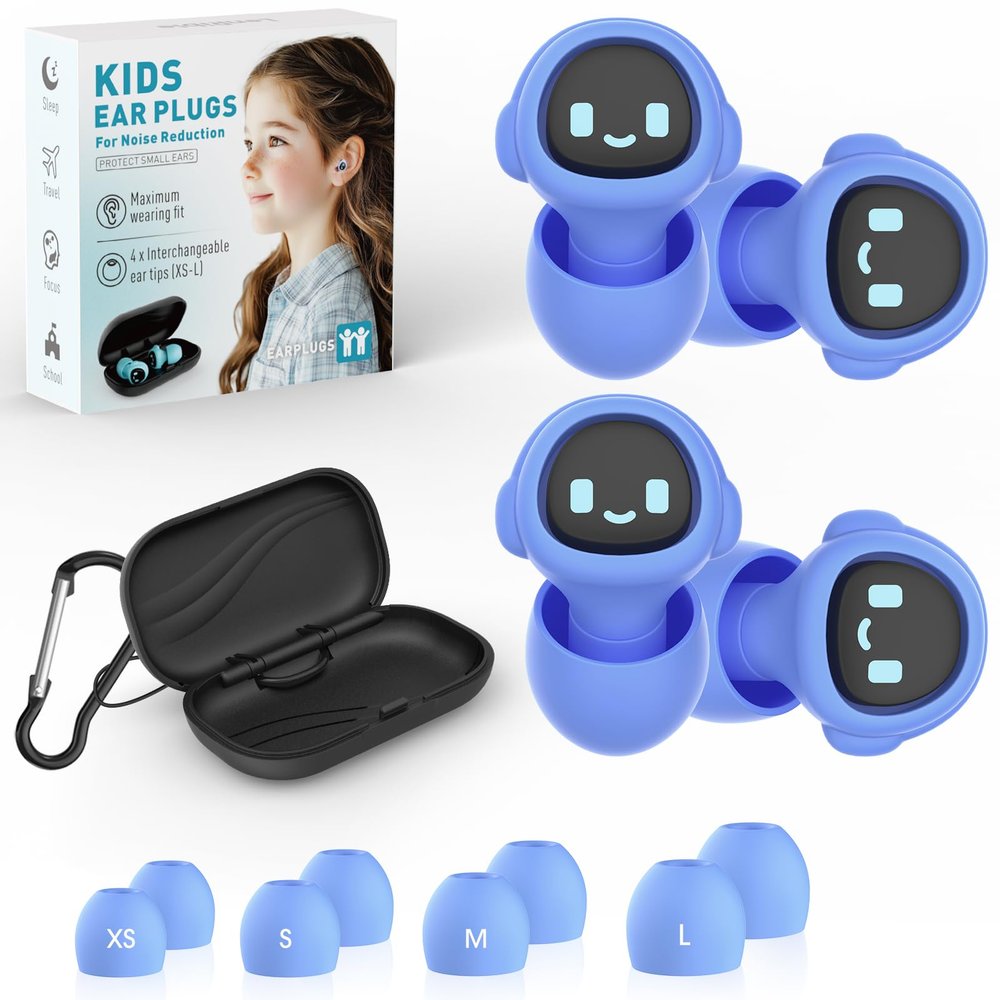 2 Pairs Kids Ear Plugs for 5-12 Yr, 27 dB Noise Reduction Extra Small Earplugs, Ear Plugs for Kids for Noise Sensitivity, Socializing, Sleep, Focus, 4 Sizes Ear Tips in XS-L (2X Purple)