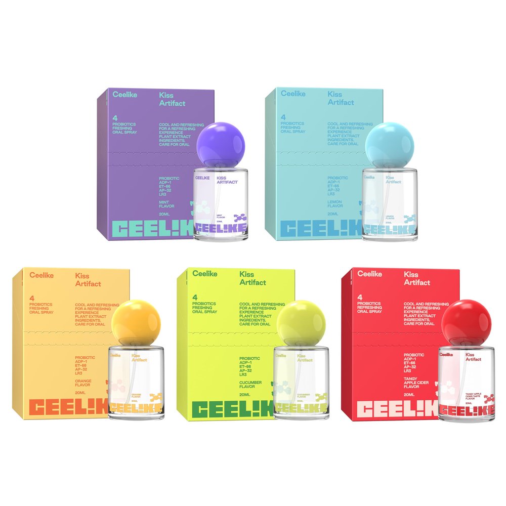 CEELIKE Oral Spray Pack 5 Flavors (Mint, Orange, Tangy Apple Cider, Cucumber, Lemon) 20ml Each Breath Freshener