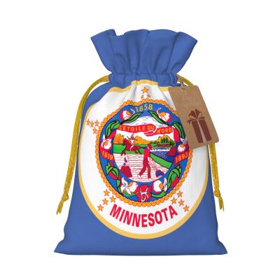 YKJJFVZ Minnesota State Flag Print Medium Size Drawstring Gift Bags Jewelry Pouches For Candy Wedding Favors Christmas
