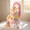Pink Bear Cake Toppers Set with Rainbow, Baby Blocks, Gift Boxes, Balloons, Banner, and Decorative Accents, Cute Cake Decorations for Birthday Party and Celebration view 2