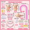 Pink Bear Cake Toppers Set with Rainbow, Baby Blocks, Gift Boxes, Balloons, Banner, and Decorative Accents, Cute Cake Decorations for Birthday Party and Celebration view 3