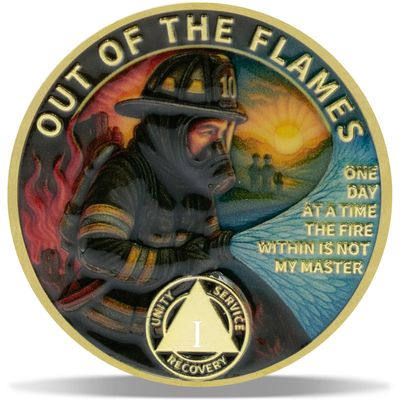 1 Year Out of the Flames Sobriety Coin Journey into Serenity NA Medallion Spiritual Token for Recovery & Clean Time Empowering NA AA Chips Gift for Men & Women