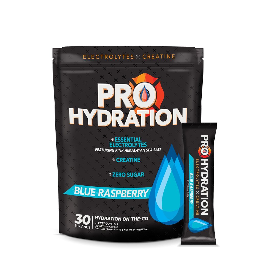ProHydration - Creatine Electrolyte Packets - Sugar Free Electrolytes - 5g Creatine Monohydrate Powder- Blue Raspberry - 30 Stick Pack