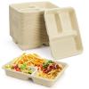 Yesland 100 Pack Compostable Paper Plates, Natural Sugarcane 3 Compartment Plate, Heavy Duty Lunch Tray, Disposable Divided Sectional Trays, Microwave Freezer Safe for Party School view 1