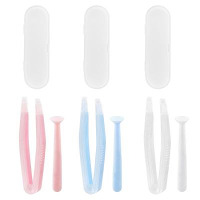 BlingKingdom 3 PCS Contact Lens Applicator Kit, Portable Contact Lens Remover and Inserter Tool with Tweezers Suction Stick Storage Case (Pink, White, Blue)