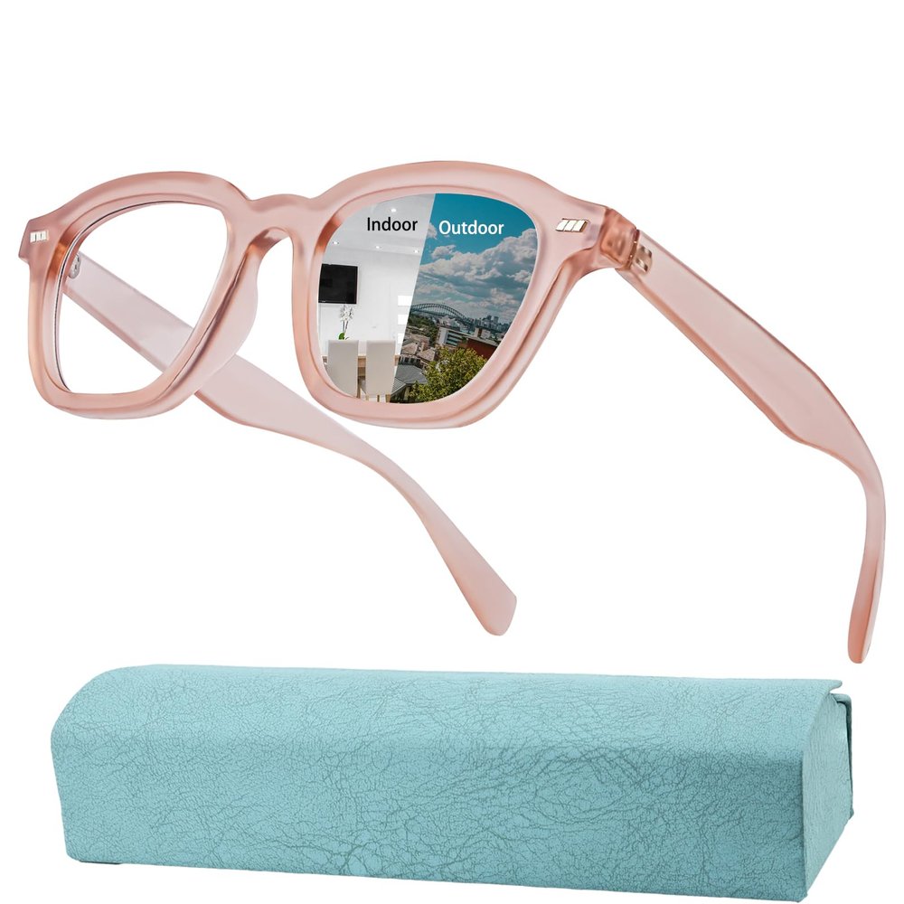 K.LAVER Photochromic Computer Blue Light Blocking Glasses For Woman, Reading Eyeglasses-Fashion TR90 Rectangle Frame,Sunglasses Anti Eyestrain & UV