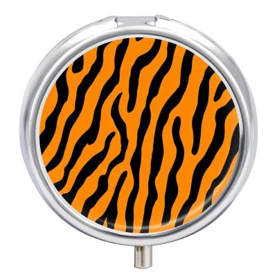 3 Compartment Pill Box, Round Medicine Pill Case, Cute Travel Pill Case, Decorative Portable Organizer for Pocket Tiger Stripes Animal Print