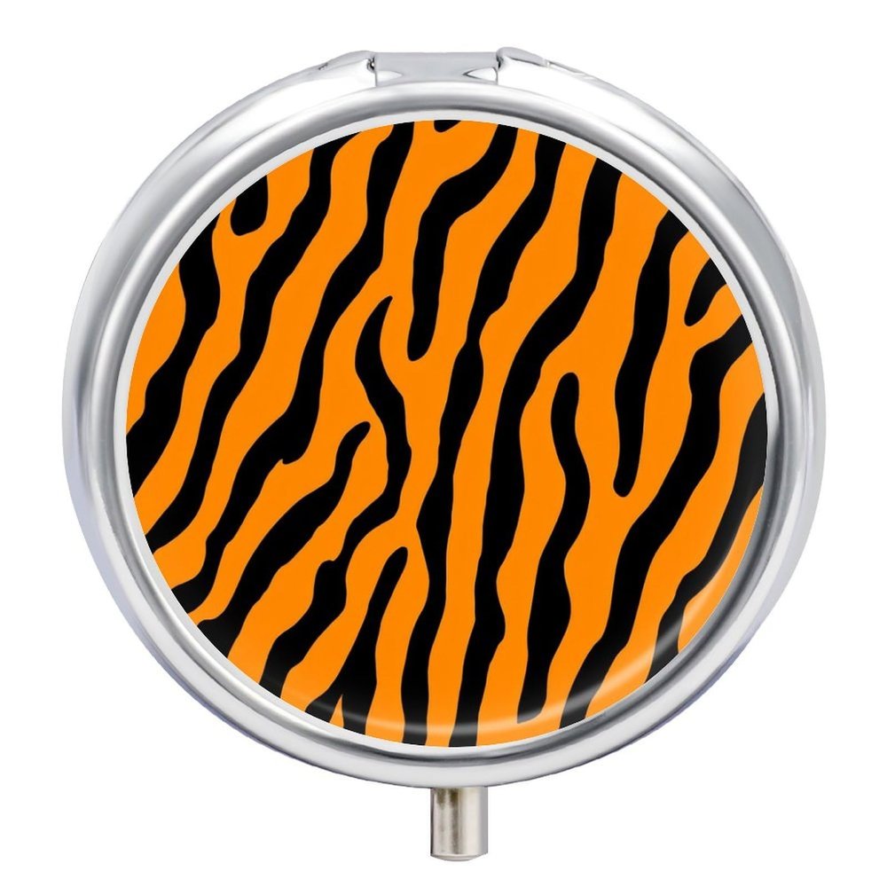 3 Compartment Pill Box, Round Medicine Pill Case, Cute Travel Pill Case, Decorative Portable Organizer for Pocket Tiger Stripes Animal Print