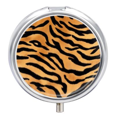 Round 3 Compartment Pill Box, Decorative Travel Pill Case, Moistureproof Daily Cute Pill Box Suitable for Women Men Wild Animal Tiger Skin Stripe