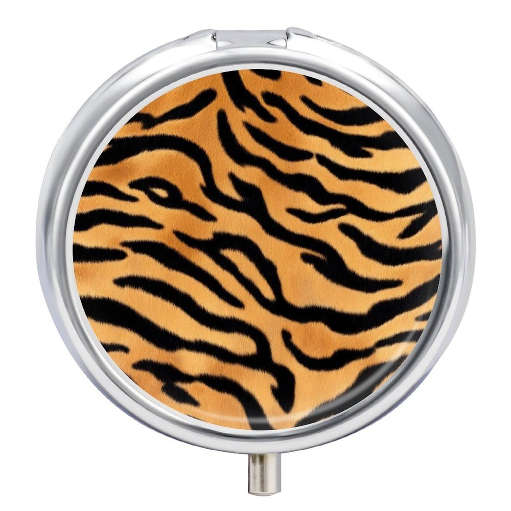 Round 3 Compartment Pill Box, Decorative Travel Pill Case, Moistureproof Daily Cute Pill Box Suitable for Women Men Wild Animal Tiger Skin Stripe