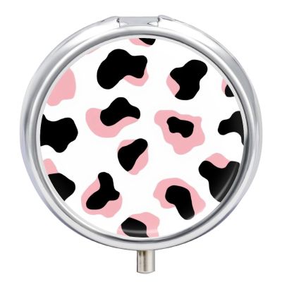 Round 3 Compartment Pill Box, Decorative Travel Pill Case, Moistureproof Daily Cute Pill Box Suitable for Women Men Cute Pink Cow Print
