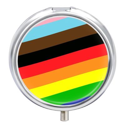 Fashion Medicine Pill Case, Round 3 Compartment Pill Box, Cute Travel Pill Case, Decorative Portable Organizer for Pocket LGBTQ Pride Rainbow Stripes Flag