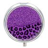 3 Compartment Pill Box, Cute Travel Pill Case, Round Medicine Pill Case, Decorative Portable Organizer for Pocket Purple Glitter Pattern Cheetah Leopard Print view 1
