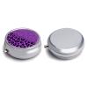 3 Compartment Pill Box, Cute Travel Pill Case, Round Medicine Pill Case, Decorative Portable Organizer for Pocket Purple Glitter Pattern Cheetah Leopard Print view 3