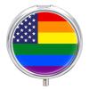 3 Compartment Pill Box, Cute Travel Pill Case, Round Medicine Pill Case, Decorative Portable Organizer for Pocket American LGBT Rainbow Pride Flag view 1