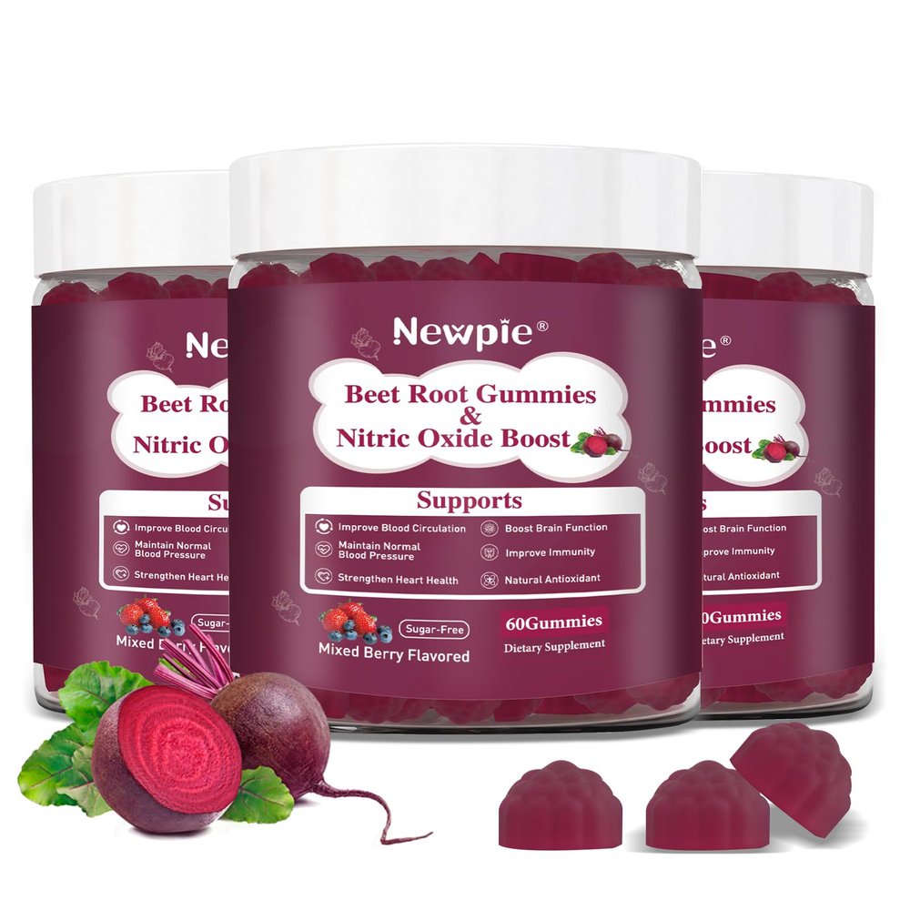 Nitric Oxide Beet Root Gummies with Grape Seed, Vitamin C & B12, for Endurance, Performance & Recovery | Mixed Berry Flavors, Vegan, Non-GMO, Gluten Free 60 Gummies