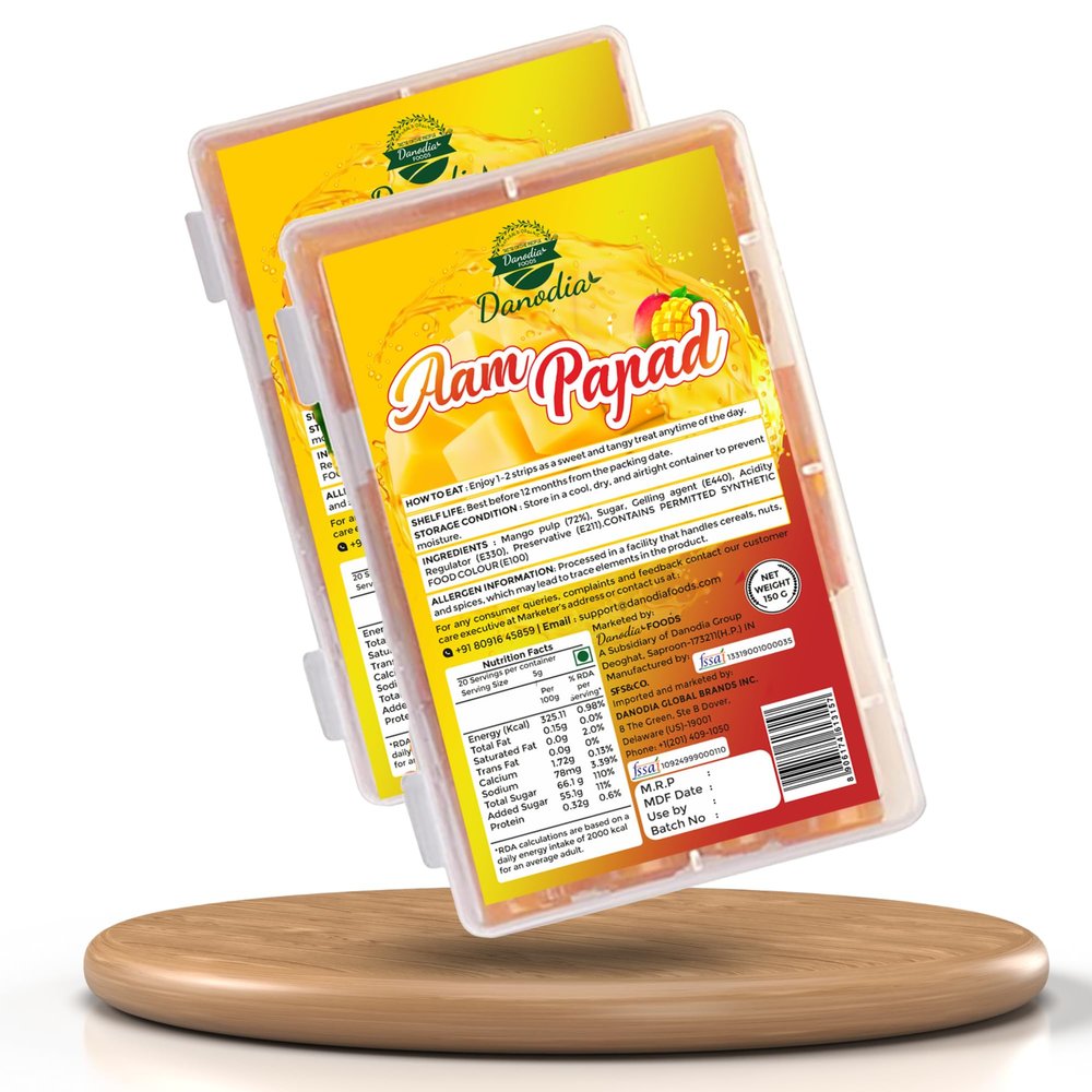Danodia Foods Mango Jelly Bites, Ripe Mango Fruit Leather Style Snack, Soft Chewy Thin Rectangle Sheets, Aam Papad, Sweet Fruity Ready to Eat Treat, 150g (5.29 oz)