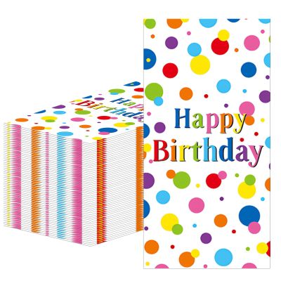100 Pack Paper Towels Colorful Polka Dot Happy Birthday Disposable Napkins disposable hand towels for bathroom Birthday Party Baby Shower Dinner & Party Decor Supplies 4.3" x7.8"