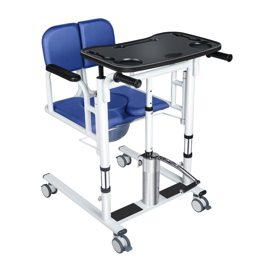 VitaCu Patient Lift Transfer Chair - Heavy Duty Shower Commode Chair with Toilet Safety Frame (Dual A - Blue)