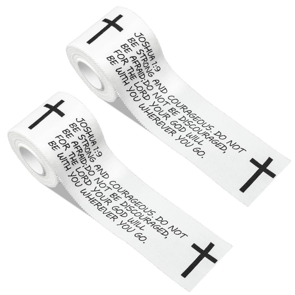 2Pcs Christian Cross Athletic Sports Wrap Tape 2in x 23ft Jesus Cotton Zinc Oxied White Wrist Tape for Tennis Baseball Soccer Boxing, Christian Gifts for Men Women