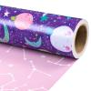 RUSPEPA Reversible Galaxy Wrapping Paper Roll, Mini Roll, Colorful Planets and Moon with Constellation Design Gift Wrap for Girls, Birthday, Space Party, Baby Shower, 17 Inches x 16.4 Feet view 1