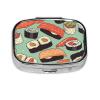 Sushi Food Pattern Pill Box for Pocket or Purse, 2 Compartment Small Pill Case, Portable Travel Pill Organizer Daily Pill Container with Mirror Metal Medicine Case Unique Gift view 1