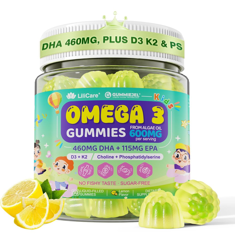 Kids Omega 3 DHA Gummies for 4+, 460 mg DHA & EPA from Algae Oil, 60 Count