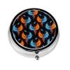 Pill Case Water Ice Fire Flame Bird Black Roud Pillbox with Mirror 3 Compartment Small Pill Case for Purse or Pocket Travel Gifts view 1
