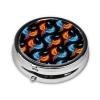 Pill Case Water Ice Fire Flame Bird Black Roud Pillbox with Mirror 3 Compartment Small Pill Case for Purse or Pocket Travel Gifts view 2