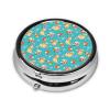 Golden Doodle Floral Dog Round Silver Pill Box with Mirror Pocket Medicine Tablet Holder Organizer Case view 2