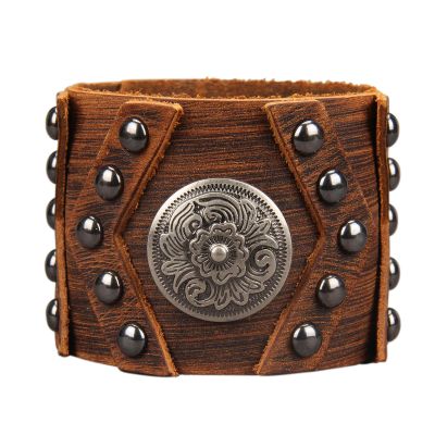 GelConnie Leather Cuff Bracelet Handmade Brown Leather Bracelets Studed Gothic Punk Mens Wrist Bracelet Wide Wristband