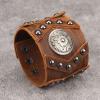 GelConnie Leather Cuff Bracelet Handmade Brown Leather Bracelets Studed Gothic Punk Mens Wrist Bracelet Wide Wristband view 2