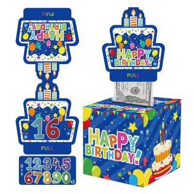 Birthday Money Box for Cash Gift with DIY StickersA Surprising Money Gift Box with Pull-Out Happy Birthday Card & 50 Cash Bags, Ideal Gift for Men, Women All Ages