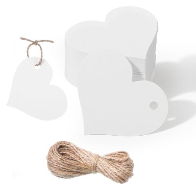 100 PCS Heart Gift Tags with String, White Blank Gift Tags Heart Shaped Paper Labels Wedding Party Favors Hang Tag for Gifts Wrapping, Valentine's, Wedding, Mother's Day, DIY Arts & Crafts