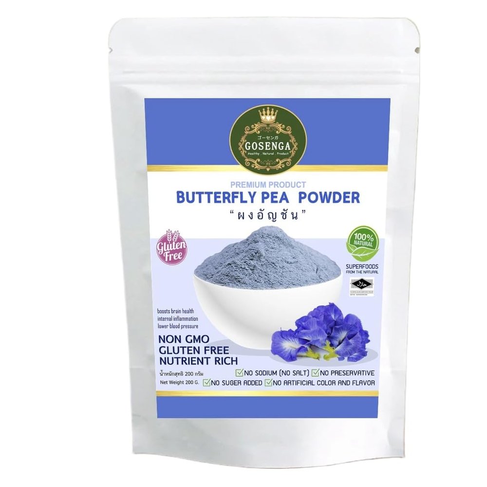100% Pure Butterfly Pea Flower Powder - Natural Food Coloring - Vibrant Blue Clitoria Ternatea Powder - Caffeine-Free Supercolor 200g