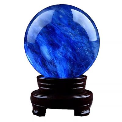 LMMDHUSV Blue Crystal Sphere Natural Polished Healing Crystal Quartz Ball with Wooden Stand, Decorative Crystal Ball Blues Gemstone Sphere for Office/Home/Feng Shui Decoration,20CM/7.8inch