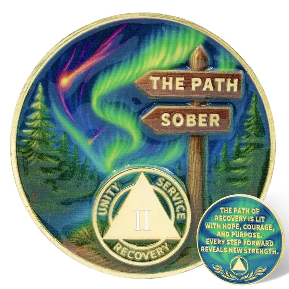 Leafence AA Sobriety Coin The Path Sober Coin One Day at a Time AA Medallion Inspiring Sobriety Token for AA Recovery Milestones (The Sober Path, 2 Years)