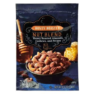 Honey Roasted Nut Blend: Almonds Cashews Pecans, No Corn Syrup, Gluten Free Crunchy Candied Praline Gift Food, Snack Treat for Family Friends Specially Selected 8.5oz Bag