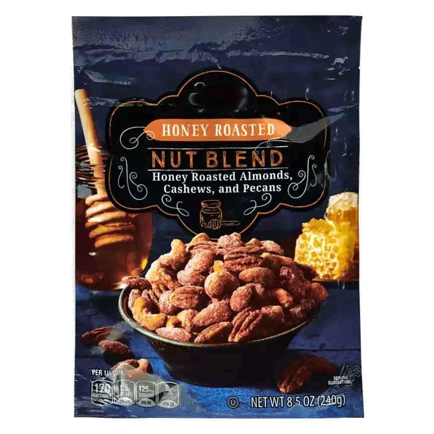 Honey Roasted Nut Blend: Almonds Cashews Pecans, No Corn Syrup, Gluten Free Crunchy Candied Praline Gift Food, Snack Treat for Family Friends Specially Selected 8.5oz Bag