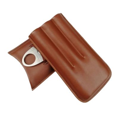 Travel Cattlehide Cigar Holder Carrying Case Tube W/Cigar Cutter for Men