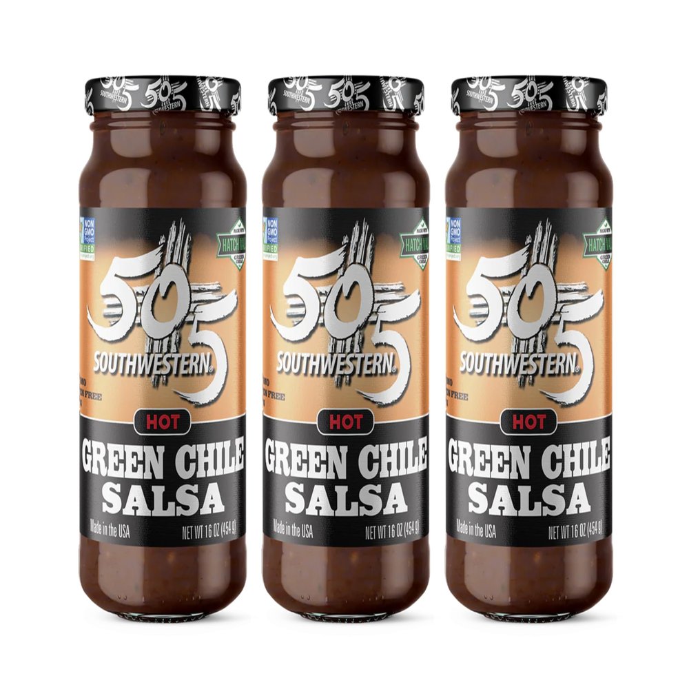 505 Southwestern Green Chile Salsa, Medium, 16 oz Authentic New Mexico Salsa with Flame-Roasted Hatch Valley Green Chile (3 Pack)