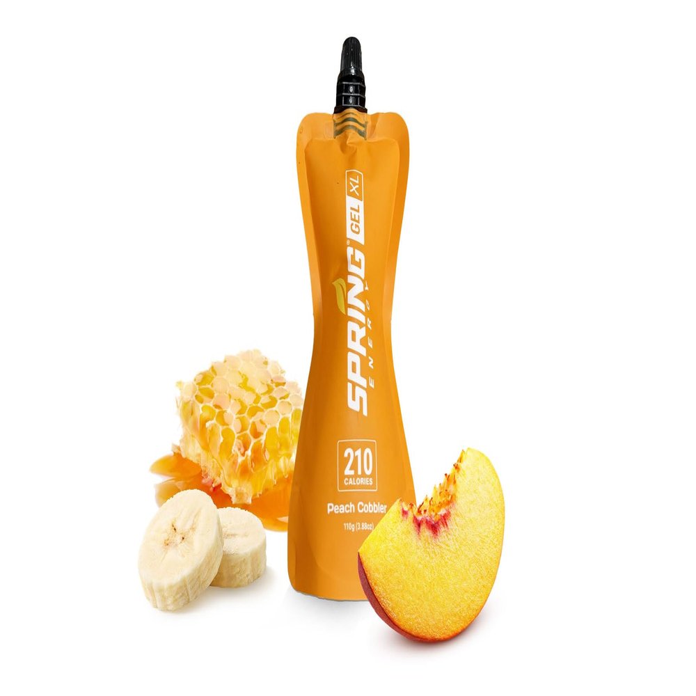 Spring Energy Honey Banana Peach Energy Gel - Real Food Running Gel, 210 Calories, Peach Cobbler Flavor - 50g of Carbs, No Rice Syrup or Maltodextrin (6 Pack)