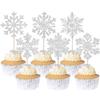 24 PCS Snowflake Cupcake Toppers Frozen Snowflake Cupcake Picks Winter Wonderland Cake Decorations for Christmas Winter Frozen Theme Baby Shower Birthday Party Cake Decorations Supplies Silver view 1