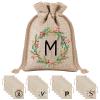 Yatihugy 50 PCSCustom Burlap Gift Bags witth Wreath,Personalized Monogram Alphabet Christmas Gift Bag Pouch Customized Burlap Sack Bags for Festival Household Party Favors Jewelry view 1