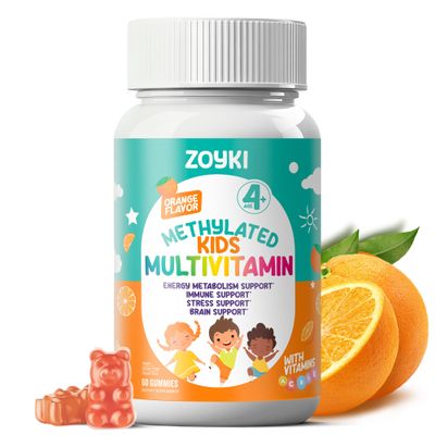 Zoyki Methylated Multivitamin Gummies for Kids - Childrens MTHFR Support Supplement with B Complex 5-MTHF Folate (L-Methylfolate) B1 B3 B6 B12 Biotin Vitamins A C D3 E - Vegan Gluten-Free Sugar-Free