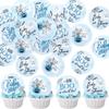 40Pcs Edible Blue Boo Baby Cupcake Toppers A Little Boo is Almost Due Cupcake Picks Drink Topper for Blue Halloween Baby Shower Boys Birthday Party Cake Cupcake Decorations view 1